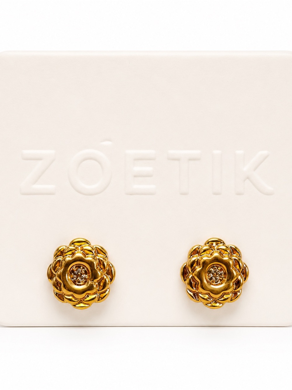 Zoetik Gold Flower Stud Earrings Floral Fashion Jewelry New Card